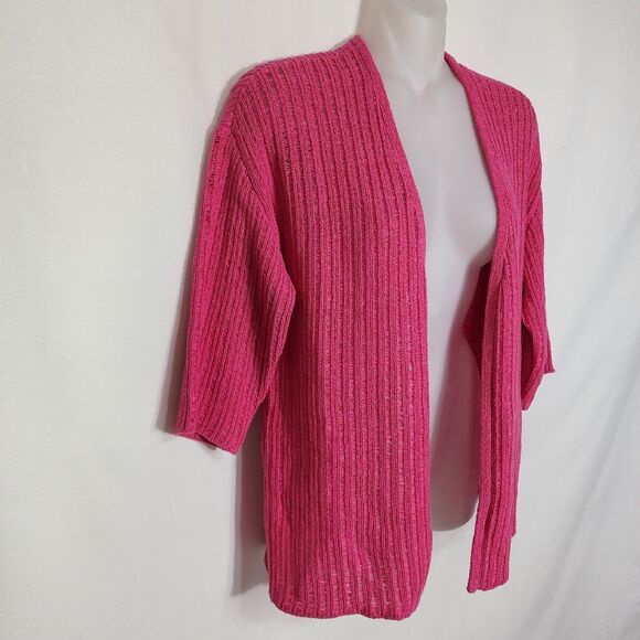 Chico's Womens Cardigan Sweater Size 0 Small Pink Elbow Sleeve Knit Ribbed Open - Picture 4 of 9
